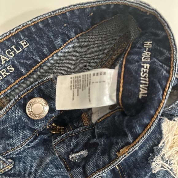 American Eagle Outfitters Women's Dark Blue Jean Shorts with Lace - Picture 4 of 5